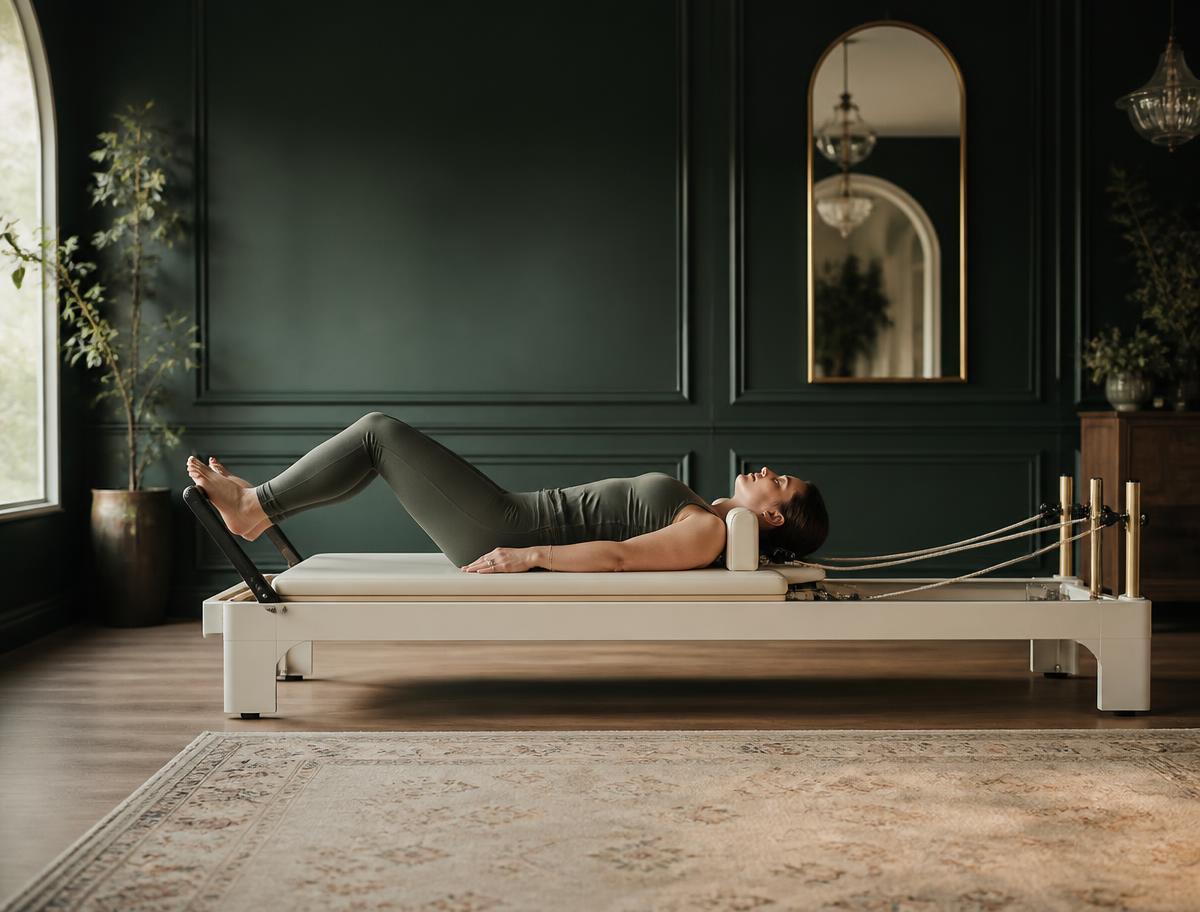 Postpartum recovery work on a reformer at Veda Pilates